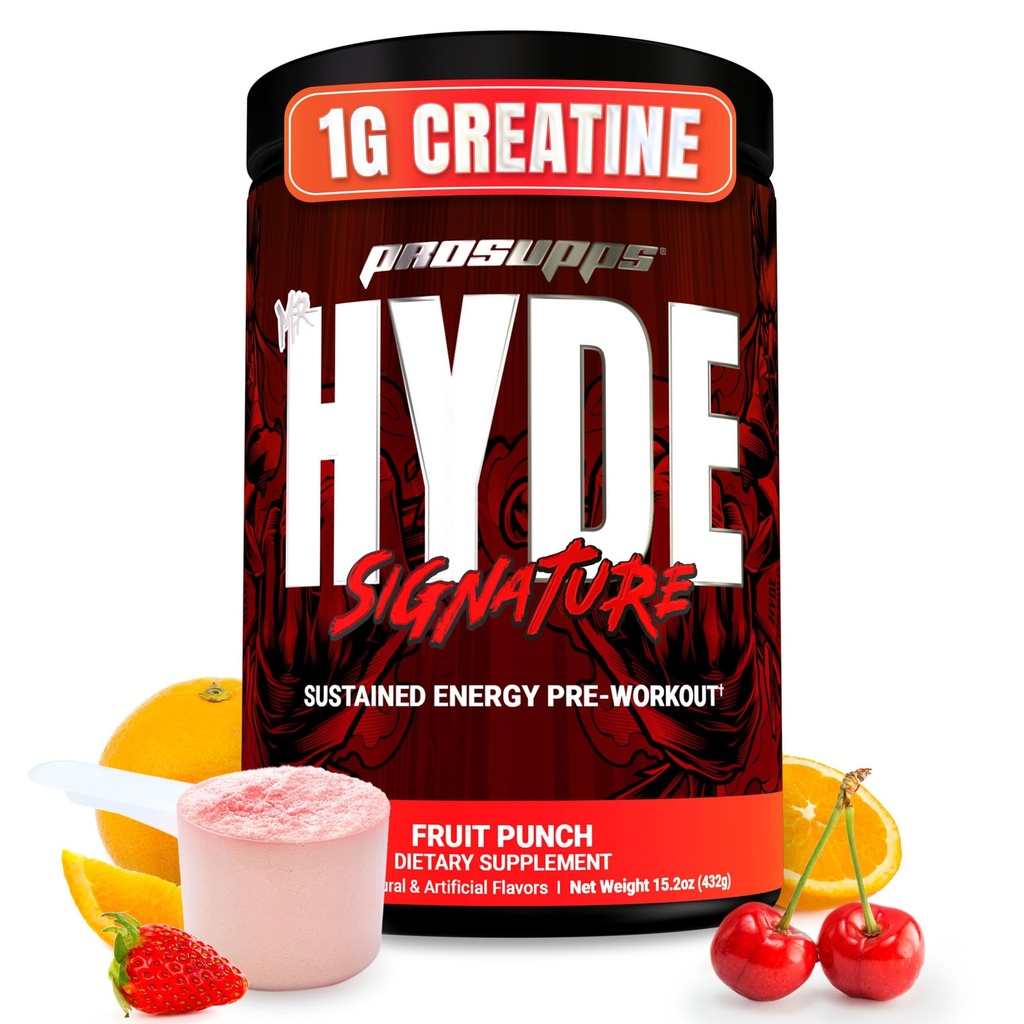 PROSUPS先生 Hyde Signation Pre Workout Powder with Creatine, Beta Alanine & Cafeine - 性能,能量和耐力 - 男女的清洁健身和健身补充品(Fruit Punch, 60名服务员)