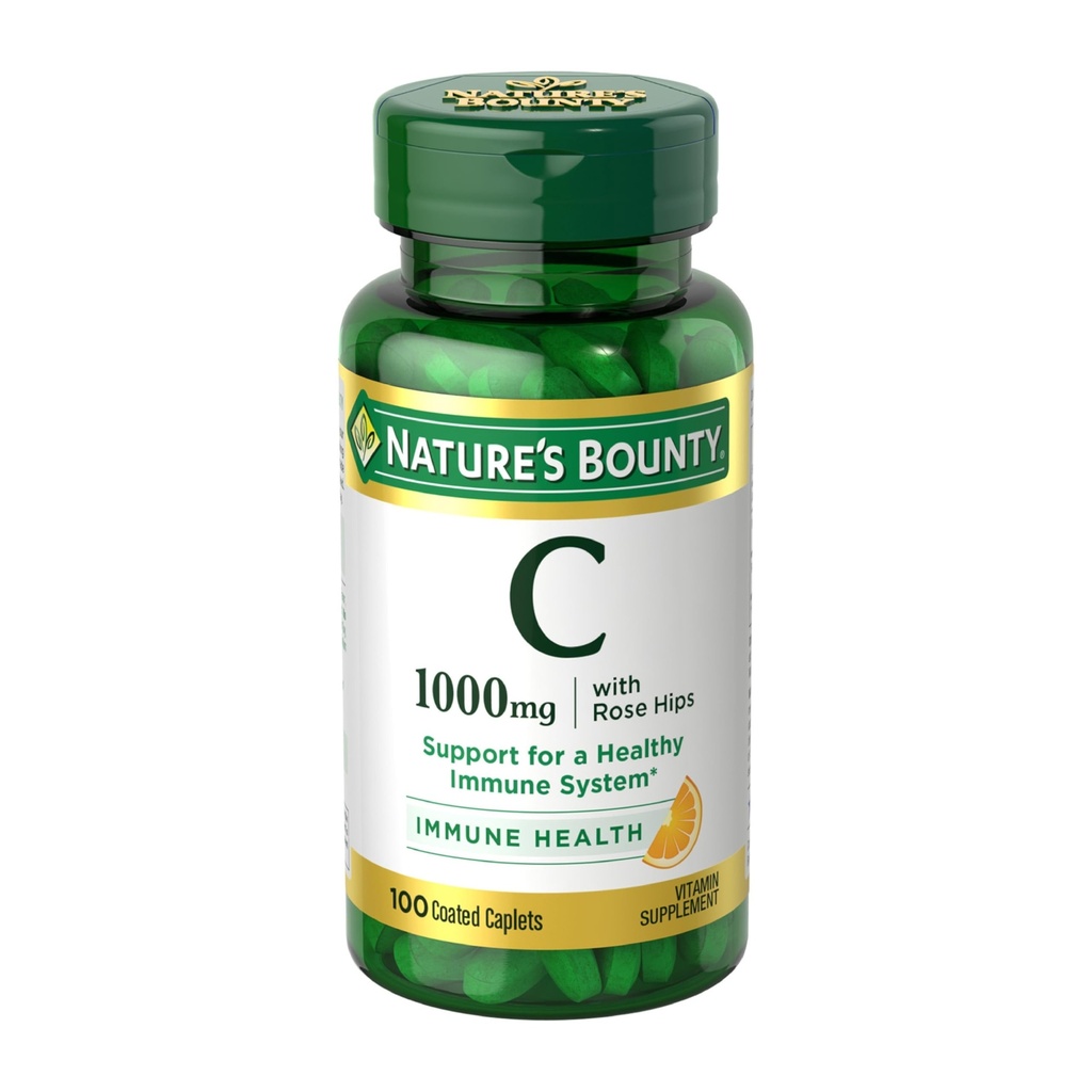 大自然的丰产维生素C + 玫瑰 HIPS, 免疫支持, 1000mg 维生素C, 化妆卡片, 每天1次服务, 蔬菜卡片, 100 Ct
