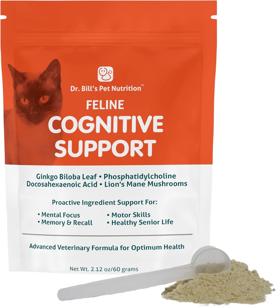 Bill博士的Feline认知支持 QQ 猫的记忆支持 QQ 宠物补充 包含Gingko Biloba,L-Carnosine,维生素B-12,L-Glutamine,L-Tyrosine和DHA
