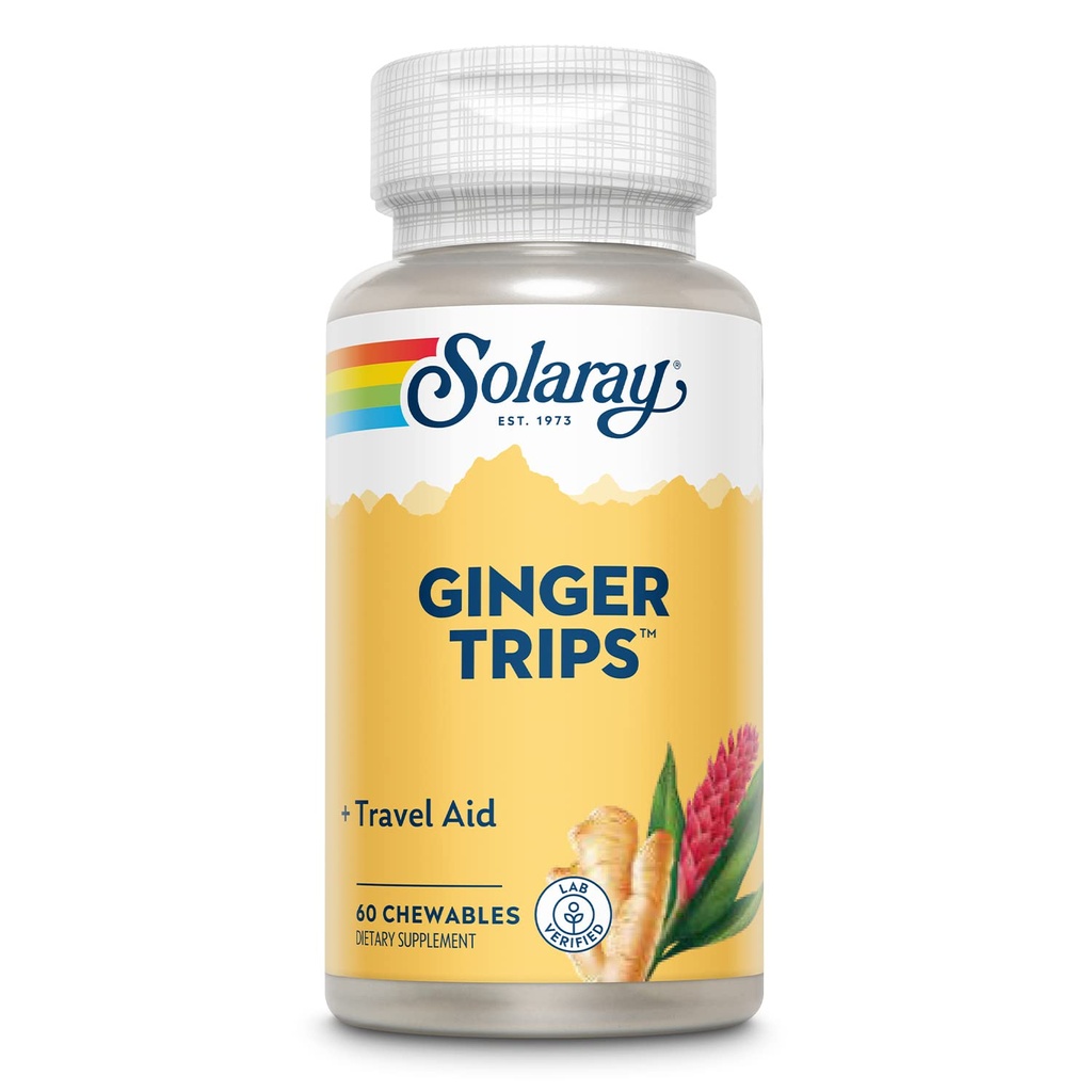 SOLARAY Ginger Trips 旅行援助 · 根提取 · 健康消化支持 w/Honey, Stevia & Molases · · 60 Chewables