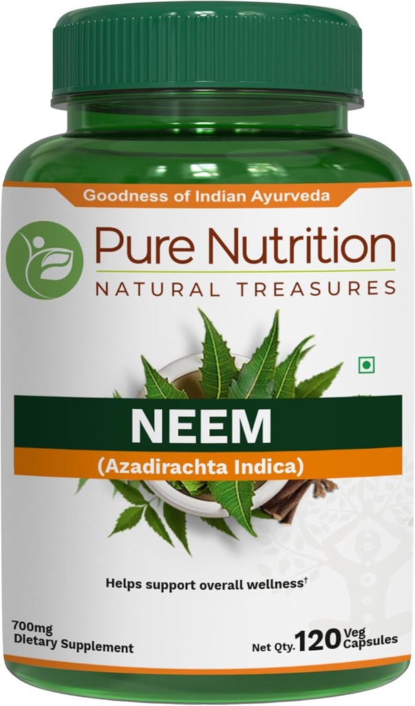 纯营养 Neem Capsules 700mg. (相当于2600mg Neem Leaf粉和Bark粉) Non GMO QQ Once Daily QQ120天供应.