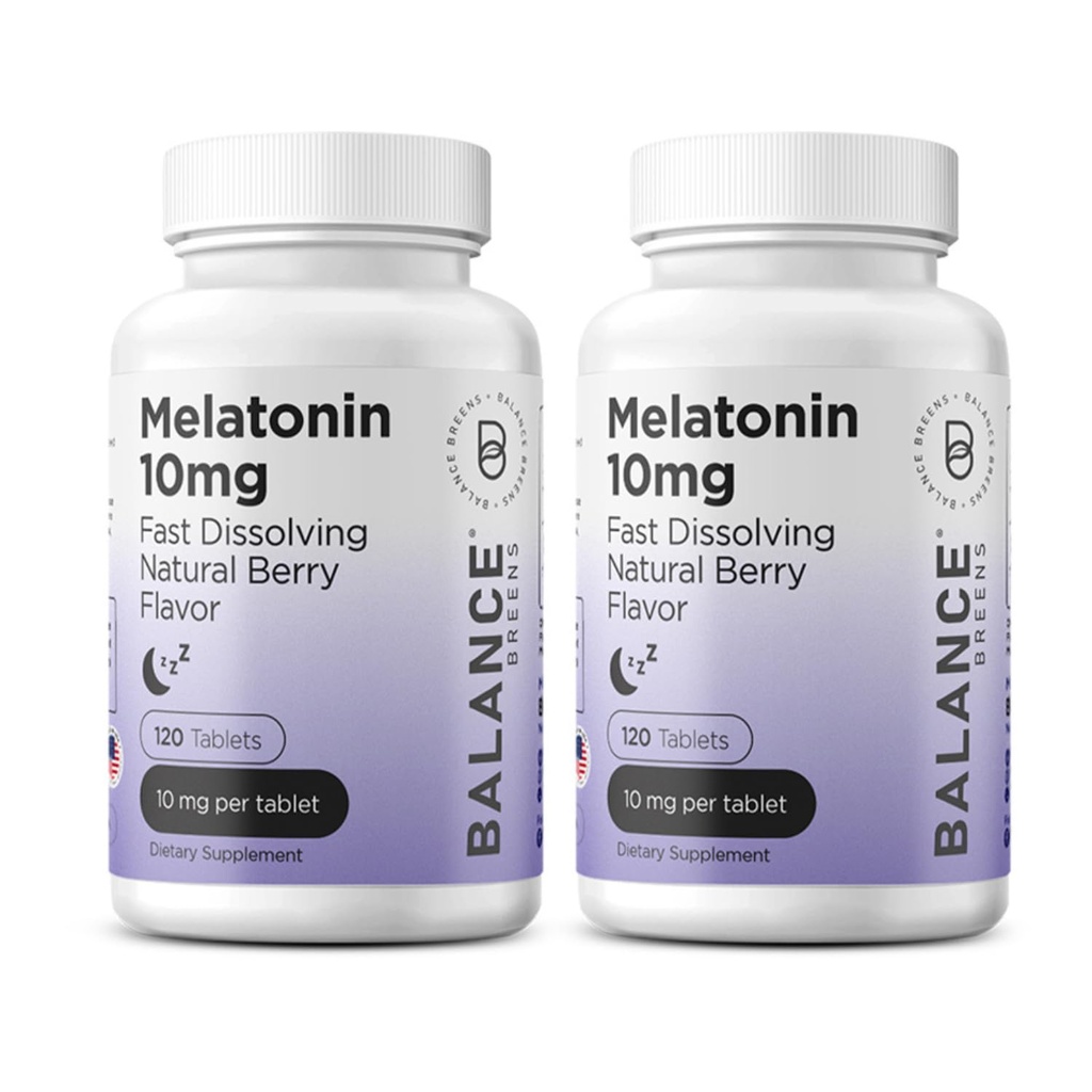Balancebreens Melatonin 10mg 快速溶解,120块平板 - 休息夜的自然睡眠援助,无毒品支持放松和不安定