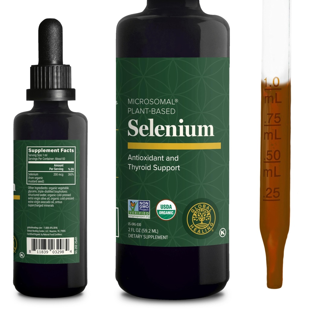 全球治疗中心 -- -- 硒200mcg、含有有机成份的硒补充液、甲状腺抗氧化剂和免疫支持、非GMO和无脂液,供男女使用 -- -- 2 Fl Oz