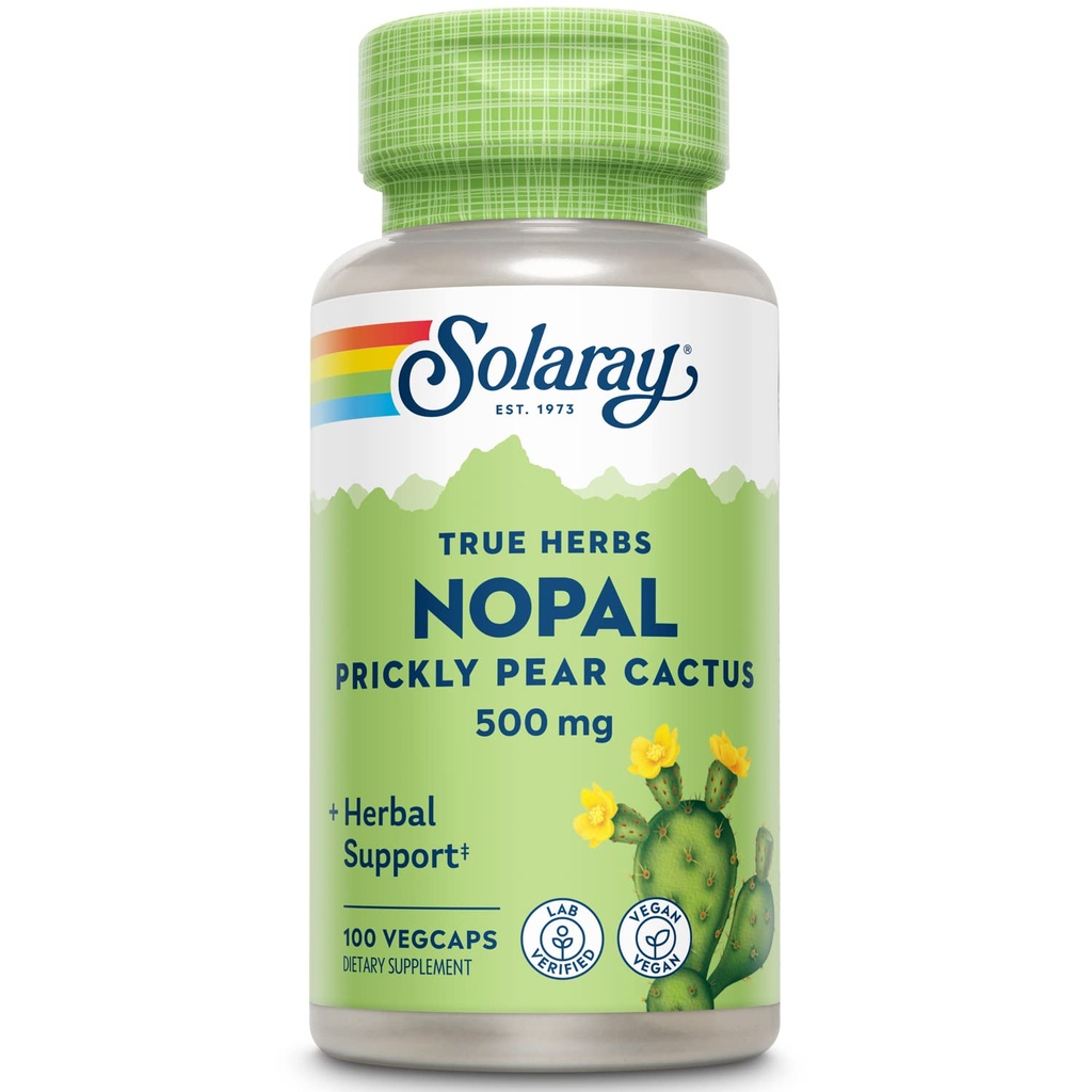 SOLARAY Nopal Prickly Pear Cactus 500 mg,配有天然饮食纤维、抗氧化剂、卡罗特诺素和其他营养剂、Vegan、60天钱退保、100名服务员、100名蔬菜卡普