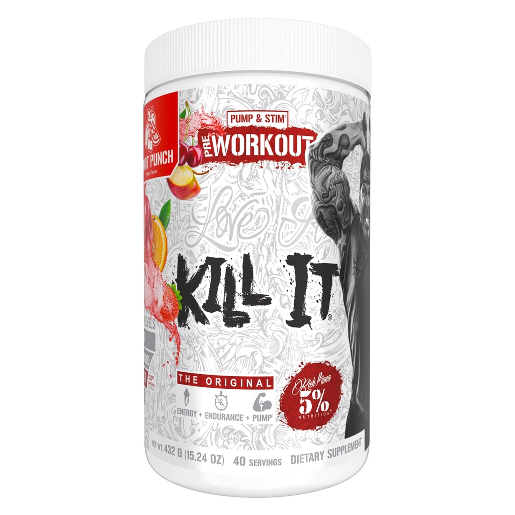 5% 营养 富人皮亚娜 杀它 预工作粉 W/Creatine, Cafeine, Beta Alanine, Hydrprime Glycerol for Pump, 力量,耐力 | 20/40 Srvgs (40 services, 水果扑克)