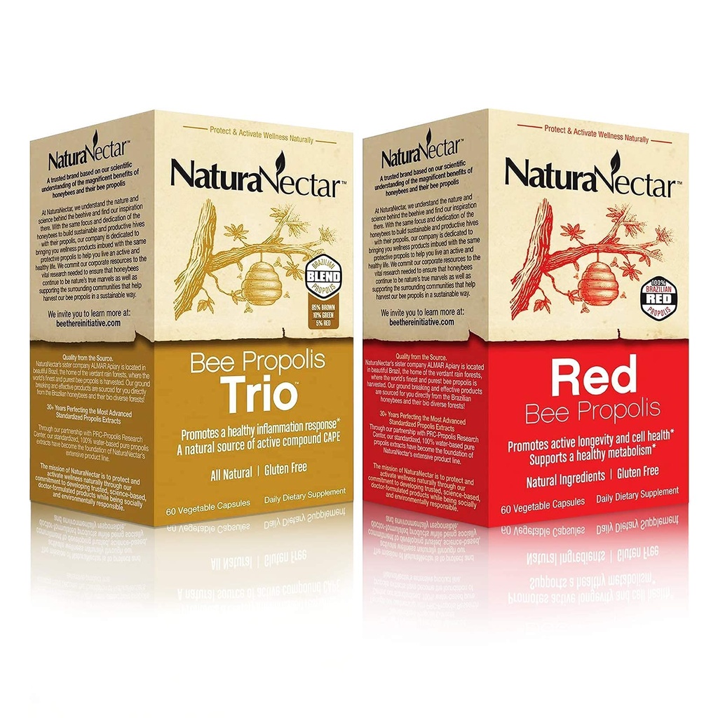 NaturaNectar 天然蜜蜂 Propolis Bundle - Trio和Red Propolis - 用于免疫和心血管支持以及健康代谢* - 每瓶60卡普尔