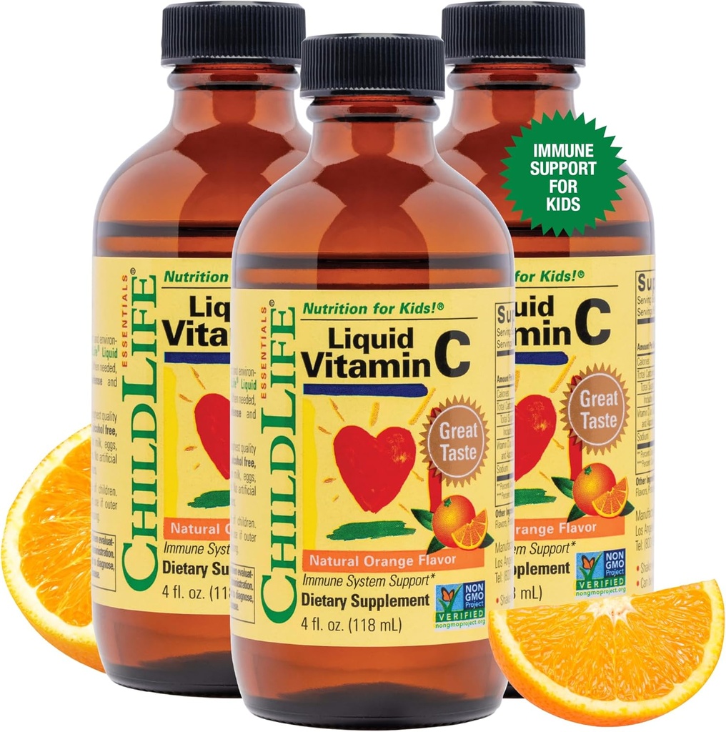 C - 纯维生素C - 儿童液体补充剂,免疫系统支持,大味 - 天然橙色,4 Fl Oz(3包)