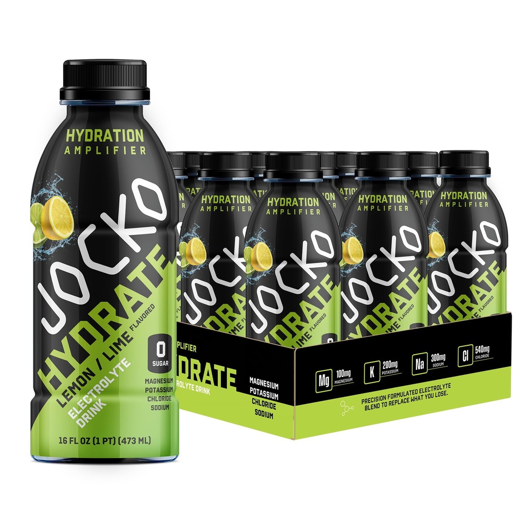 Jocko Fuel Hydrite 电解质饮料 - 运动饮料水分放大器, Thirst Quencher - 科学配制的电解质 混合柠檬-Lime 16 Oz(12 Pack)