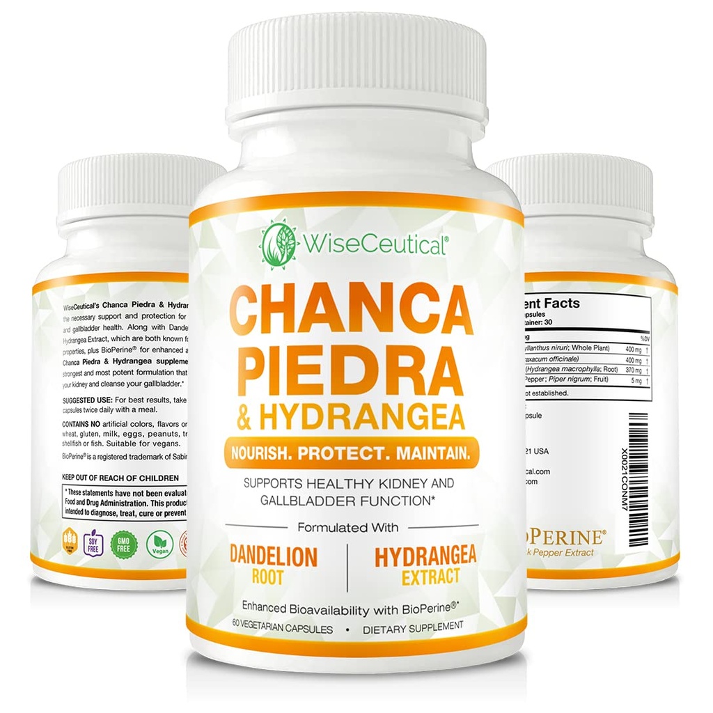 Max Force Chanca Piedra, Hydrangea & Dandelion Root - 天然Kidney & Gallbladder 配方 - 断石器,Flush impurities, Cleanse 尿液Tract - 与BioPerine增强. 60 维吉卡普勒斯.