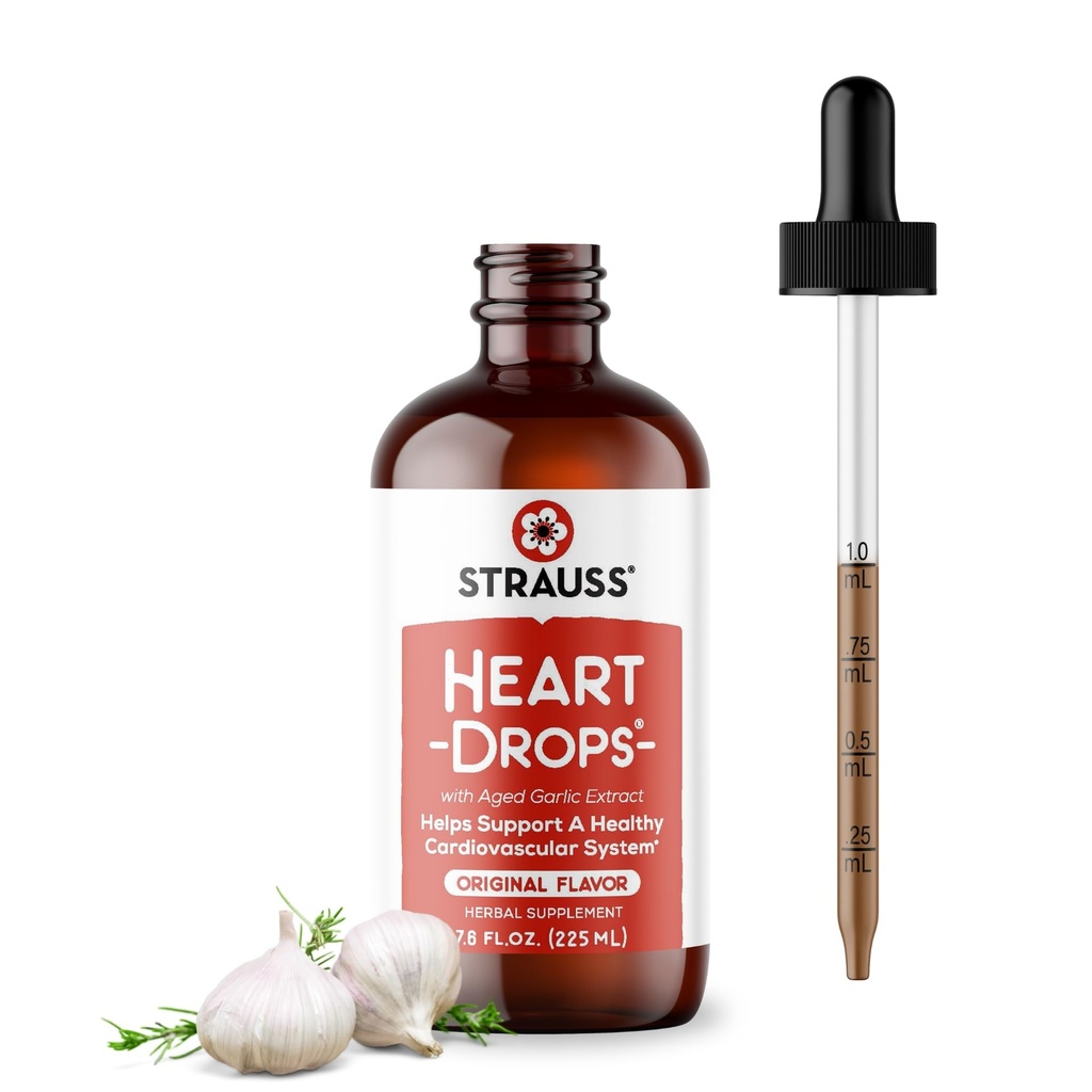 Strauss Naturals Heart Drops – Natural Mistletoe & Agd Garlic 提取心脏健康补充 – 帮助维护健康的心血管系统 – Vegan & Non-GMO – 225 ml瓶