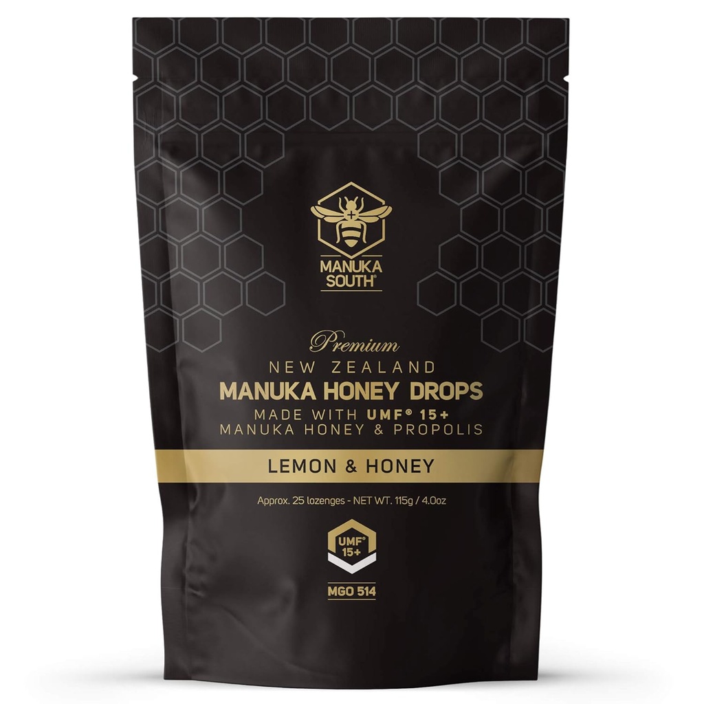 玛努卡蜜滴UMF 15+ / MGO 514+ & Propolis Drops in New Zealand – Natural Infedients – Soothing Drops – Lemon & Honey Flavor – 25 滴水