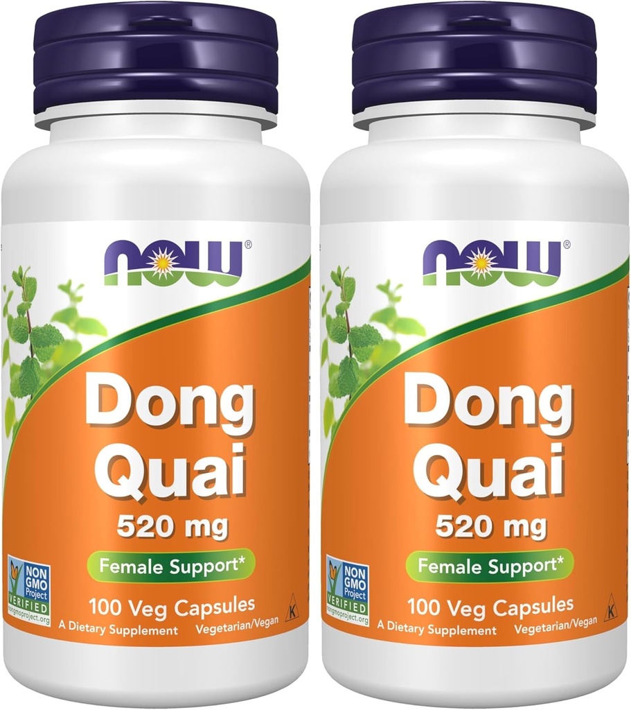NOW 补编 董奎(Angelica sinensis) 520 mg, 雌性支持*, 100 Veg Capsules (Pack of 2)