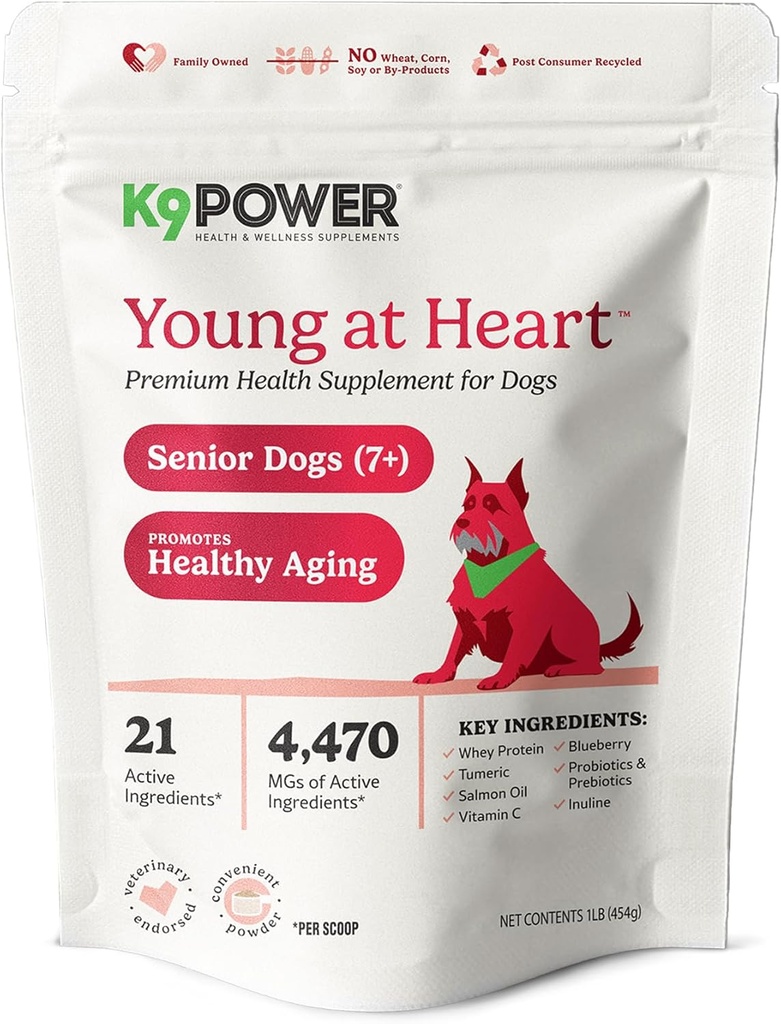 K9 力量青年在心脏 老年狗 多维塔明 1 lb – 老年人高级补充 – 支持大脑,心脏,视觉,联合健康和流动性