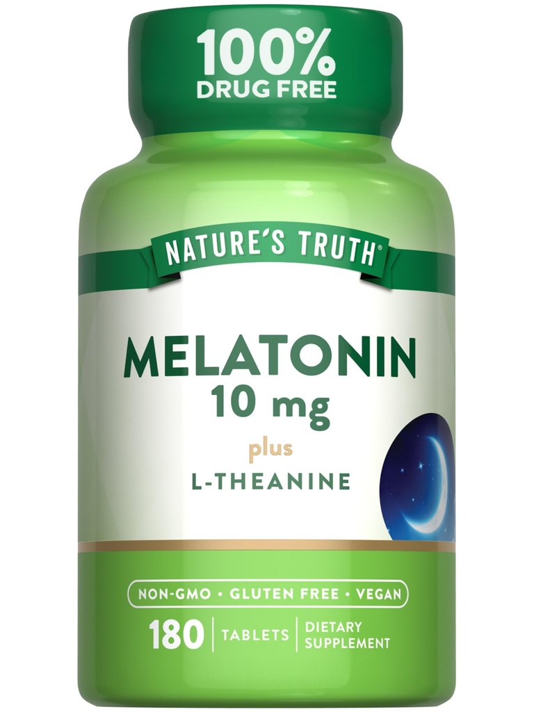 Nature's Truth Melatonin plaits | 10mg | 180 Counter | 与 L-Theanine | 100% 成人无毒品补充 | Vegan, Non-GMO & Gluten 免费补充
