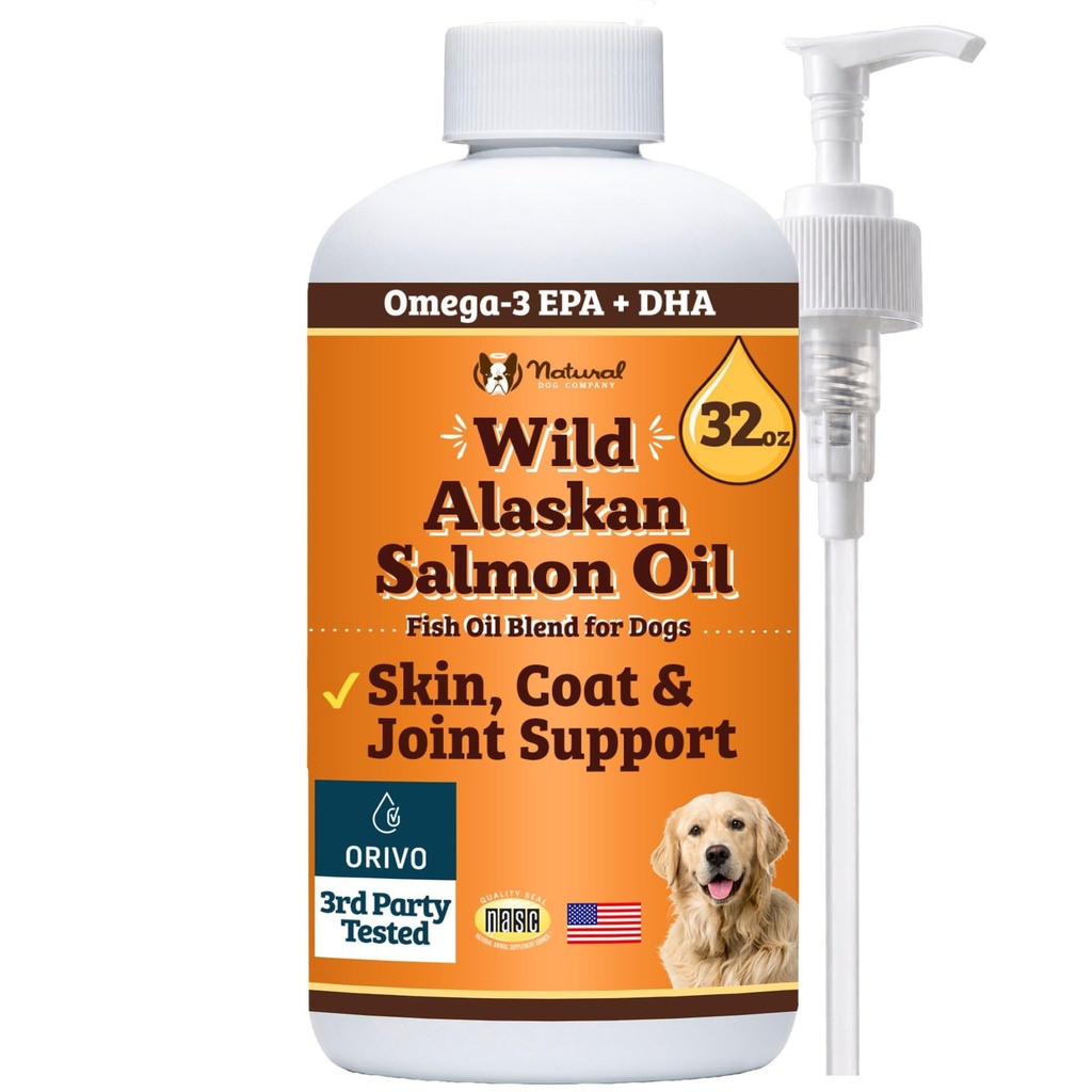 天然狗公司 野生阿拉斯加沙门油配方 Omega 3,鱼油换狗油补充品,Skin & Coat Dog Oil, Ichy Relief, Immune支持联合和心脏,食物Topper, 32 oz