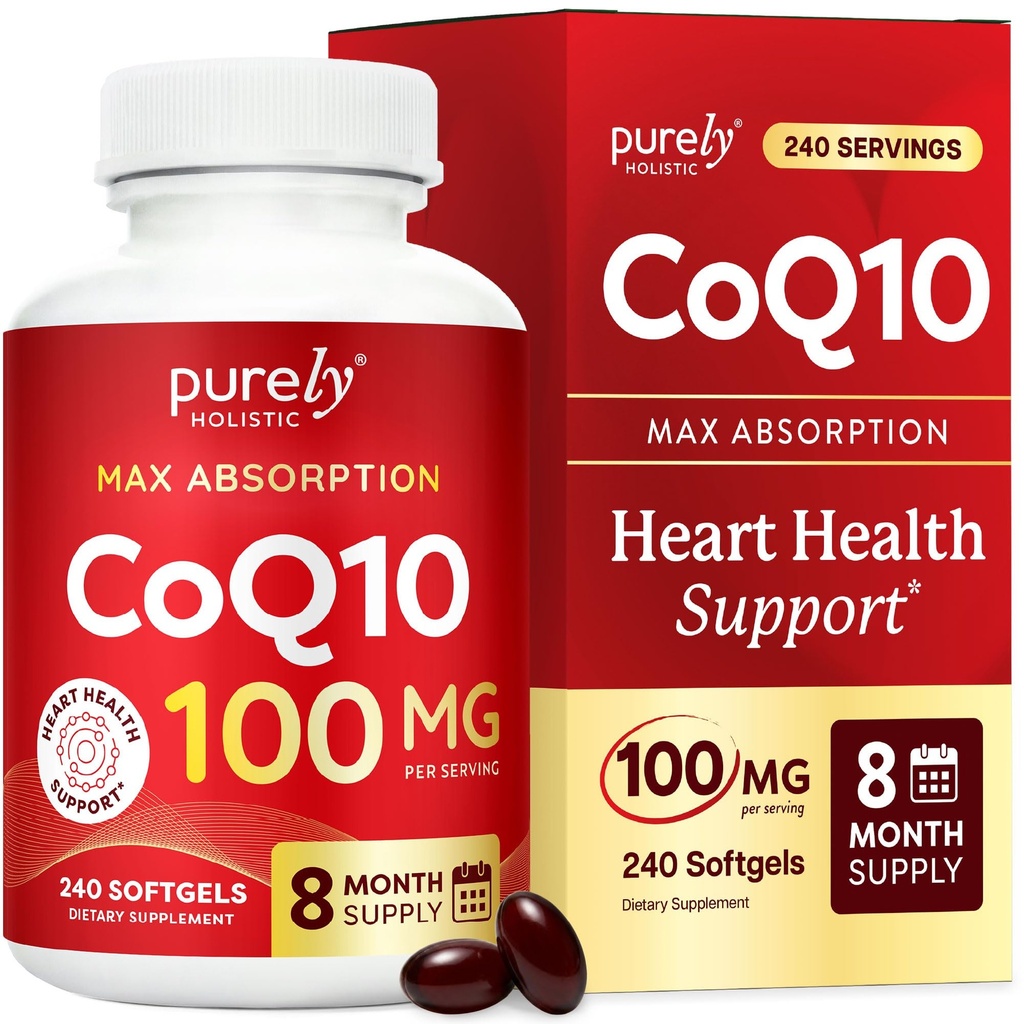 纯Holly CoQ10 100mg - 240 SoftGels - 8个月供应 - Ubiquinone Coenzyme Q10 补编 - 有机橄榄油 - Soy Free Co Q 10 - 美国制造