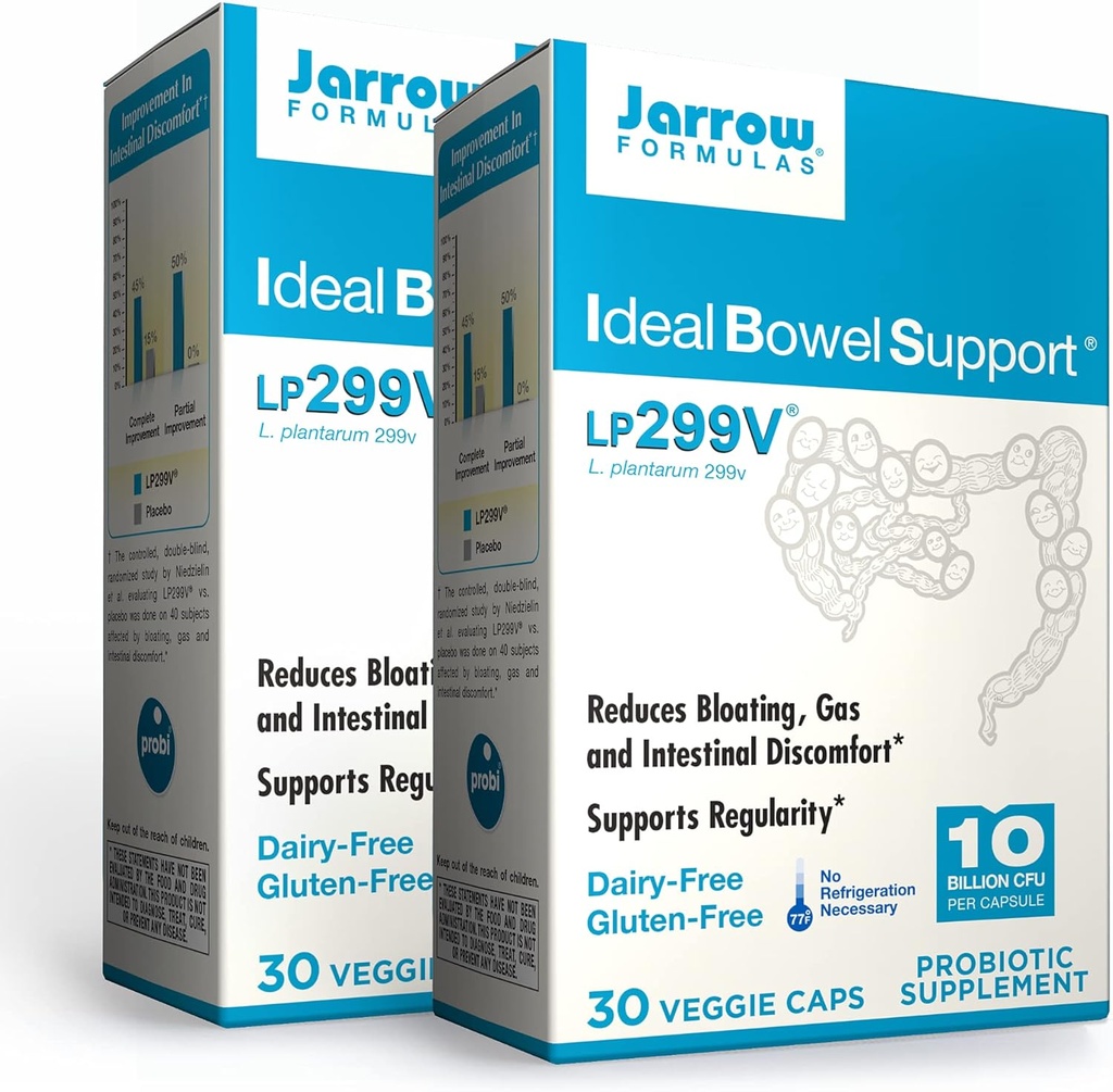 Jarrow Formulas 理想鲍尔支持 - 每人10亿个有机体 – 30 Veggie Caps, pack of 2 - Bowel支持 - 减少 Bloating?, Gas & Intestinal Discomfort - 最多60个总服务量