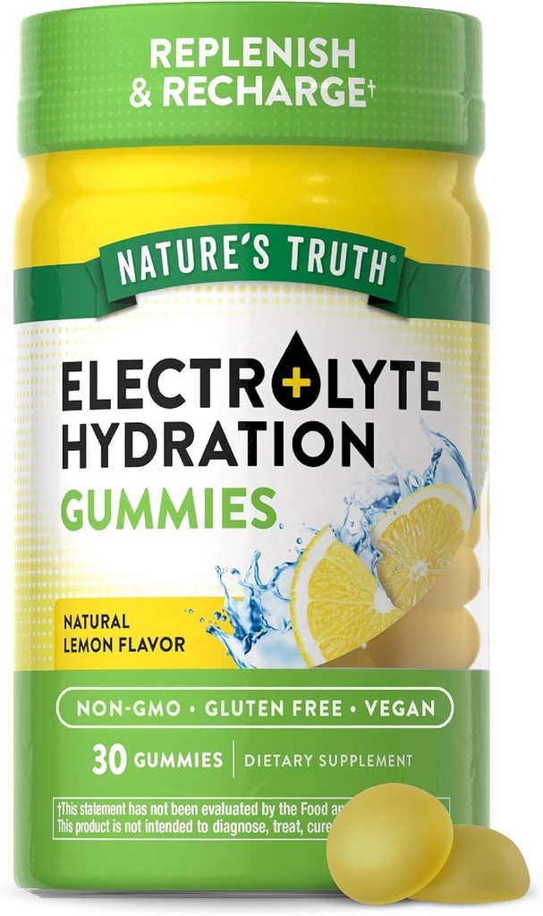 (原始内容存档于2017-09-26). Nature's Truth Electrolyte Gummys for Hydrition | 30 Counter | Vegan, Non-GMO & Gluten Free Supple | Lemon Flavor