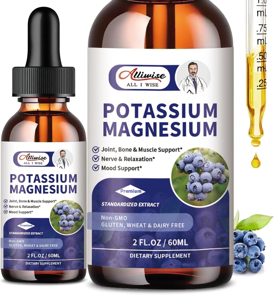 2 Pack Potassium Magnesium 补充液体 - 高吸附性 COL COL 复合镁和钾加钙,维生素D3, 腿板和骨能和免疫支持锌 - 4 Fl oz