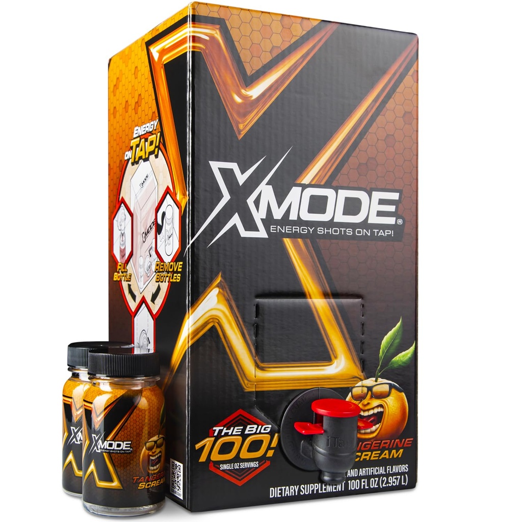 XMODE 超强能量射击Tap - Tangerine Flavor,无糖,每oz150mg Cafeine, B12, 100 (1oz) 服务器,2个可再充装瓶的药剂师