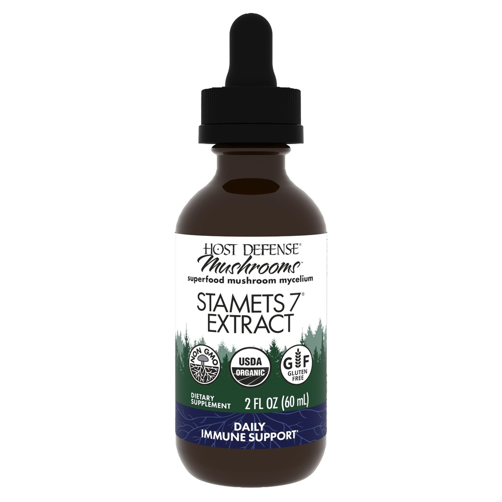 主机 Defense Stamets 7 节选 - 7 物种 Blend - 与皇家太阳Blazei, Cordyceps, Reishi, Maitake, Lion's Mane, Chaga & Mesima - 2 fl oz(60 services) 一起支持免疫的蘑菇补充剂*