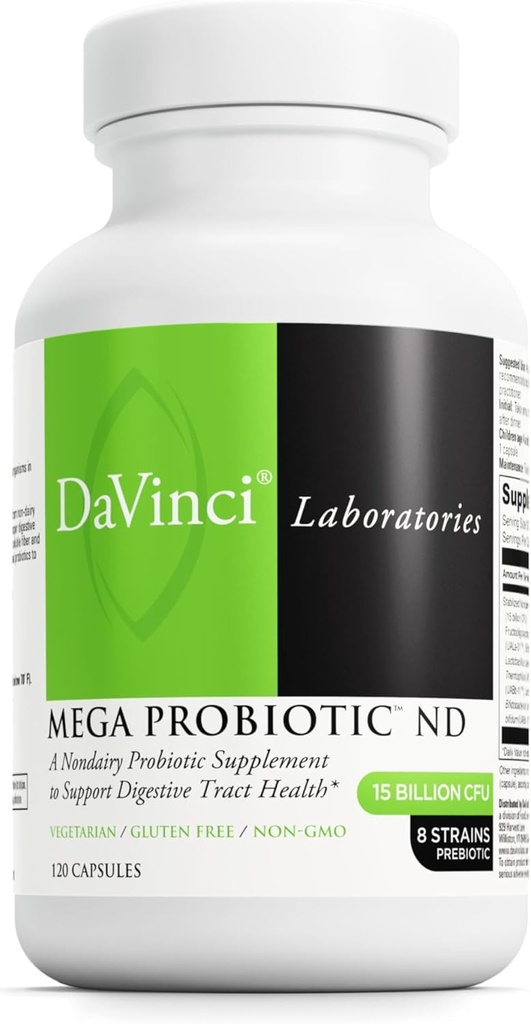 DAVINCI Labs Mega Probiotic ND - 非Dairy Probiotic 补充支持 Gut, 消化和脑健康* - Gut 健康支持补充 非Dairy 复合体 * - 120 维基百科
