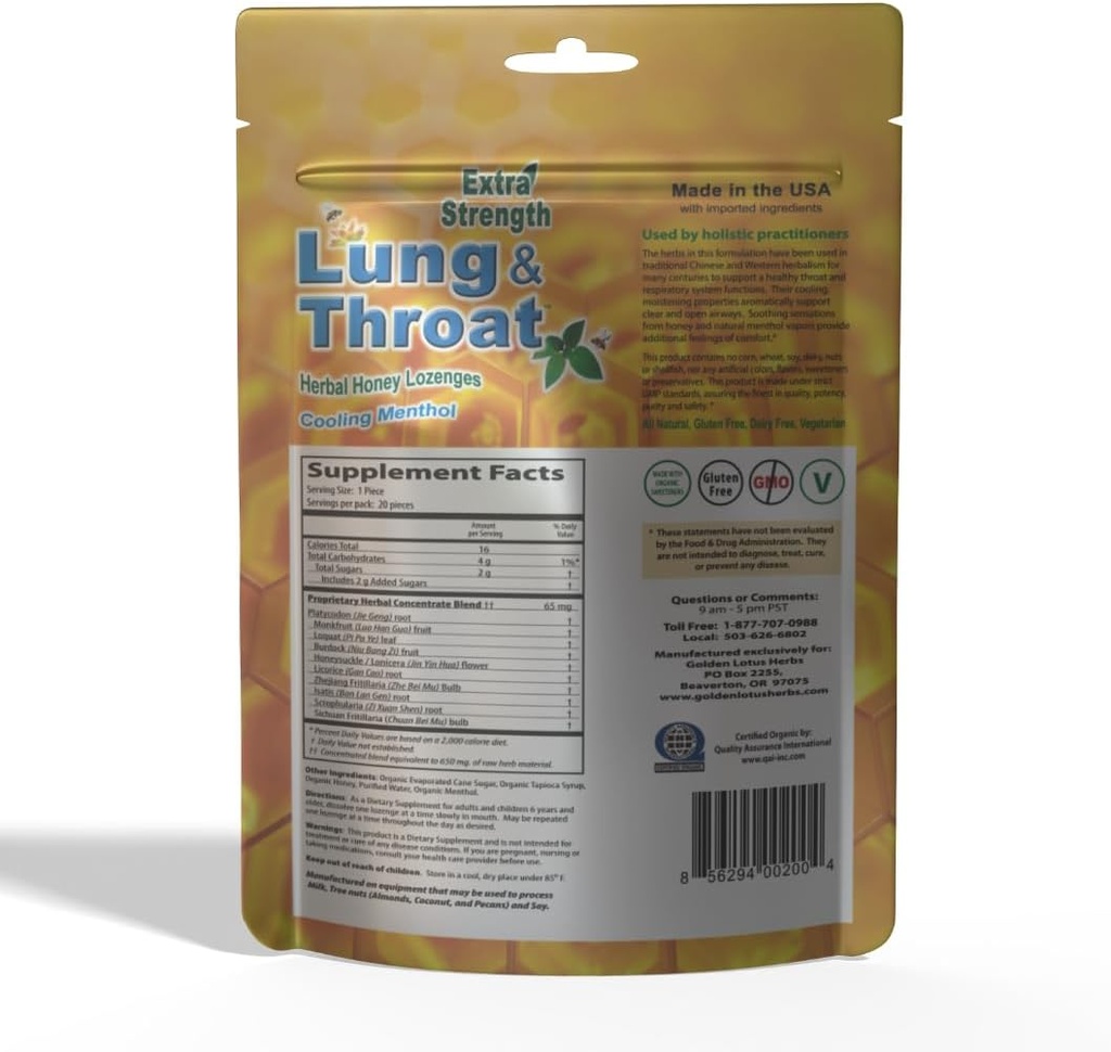 Lung & Throat Herbal Lozenges – QAI 认证有机物 – 吸蜜薄荷 cough drops – 6-Pack