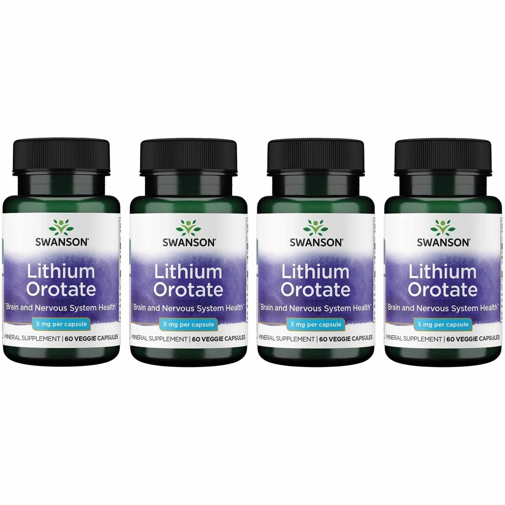 Swanson Orotate锂抗氧化剂 Mood 情感健康行为记忆支持补充剂 5 mg 60 Veggie Capsules (Elemental Lithium) 4 Pack