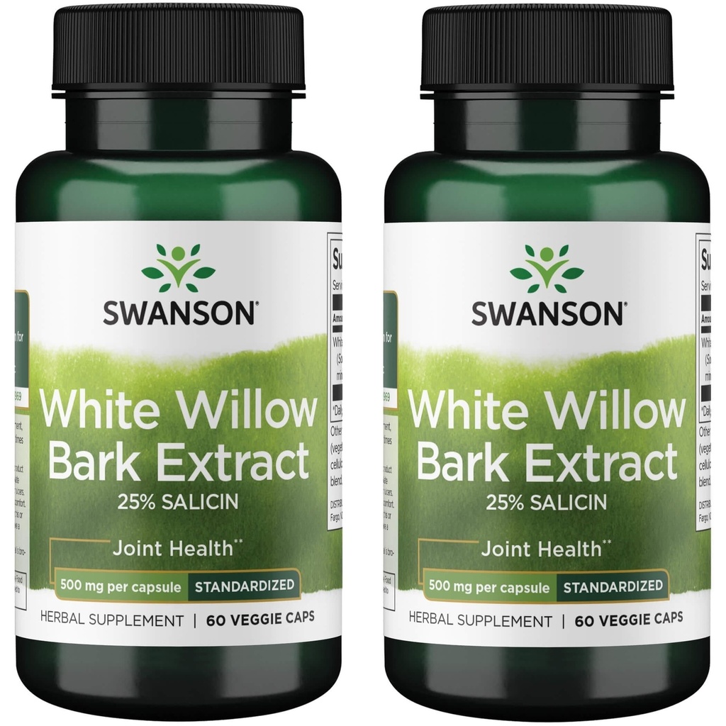Swanson 最大强度 白柳酒 提取- 推广 联合支持 & 肌肉救济- 标准到25% Salicin- Natural Supplement with no Stomach Iritation(60 Veggie Caps, 500 mg Each) 2 pack