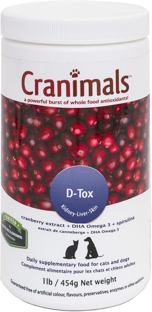 Cranimals D-Tox Daily Multivitamin for Dogs,超食品氨基酸,抗氧化剂,DHA脂肪酸,维生素E,B,D,Biotin, 矿物支持代谢函数,能源,小井,长寿