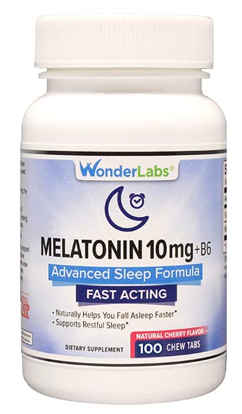 神奇实验室 Chewable Melatonin 10mg + B6 快速溶解帮助您更快地沉睡, 保持沉睡的长者 100 个计数