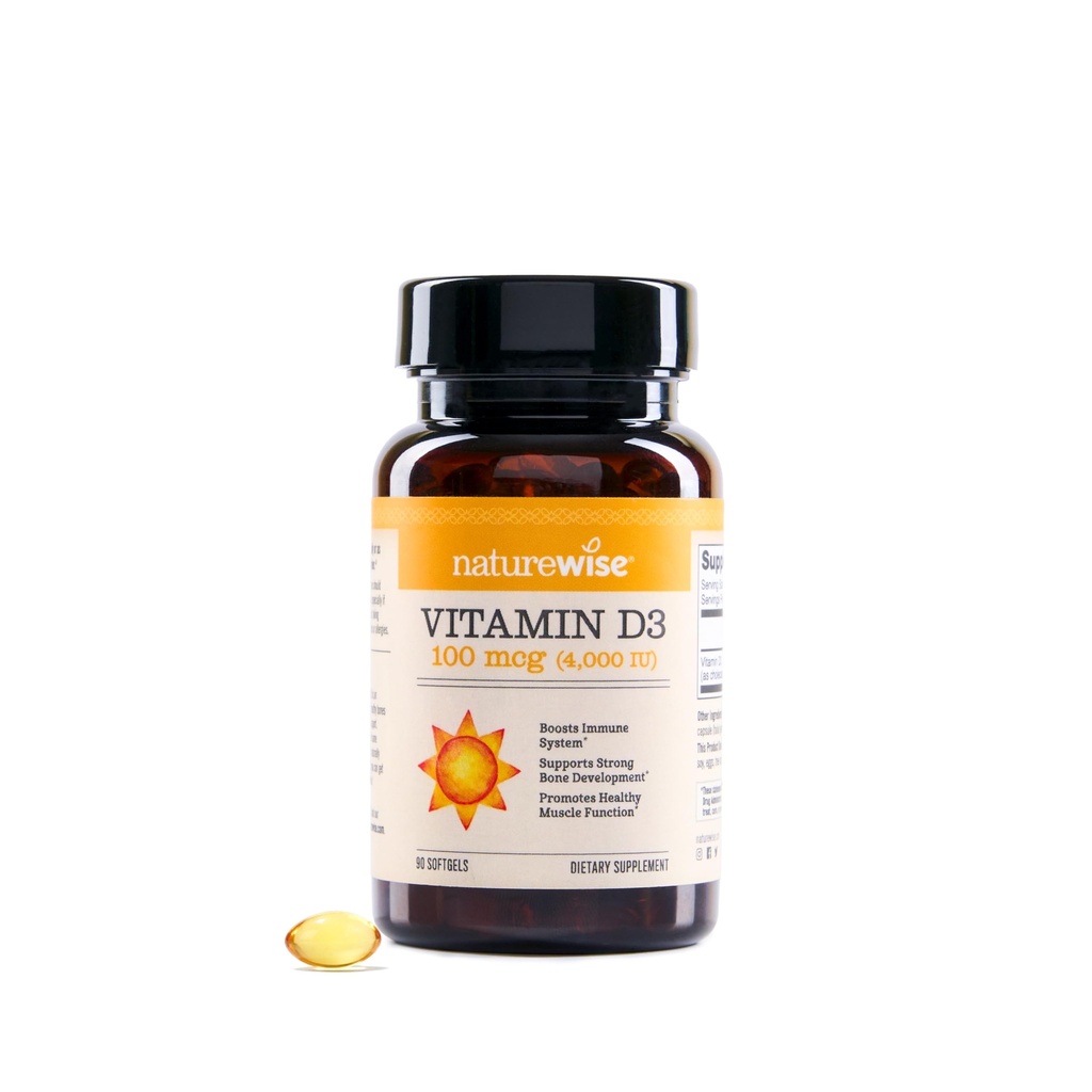 NatureWise Vitamin D3 4000iu(100 mcg) 90天用于免疫支持、健康肌肉功能和骨质健康-非GMO,有机增生橄榄油中的Gluten免费(Mini Softgel),90 Counter