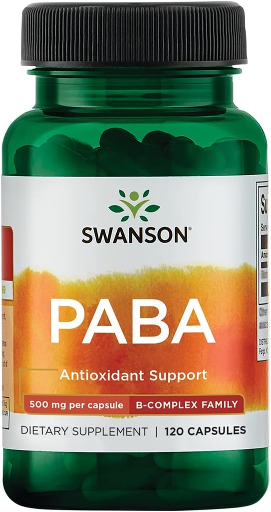 Swanson PABA - 强大的B 复合支持红血球形成 - 叶酸成分 辅助细胞供氧和皮肤健康支持 - (120卡普尔,每个500毫克)