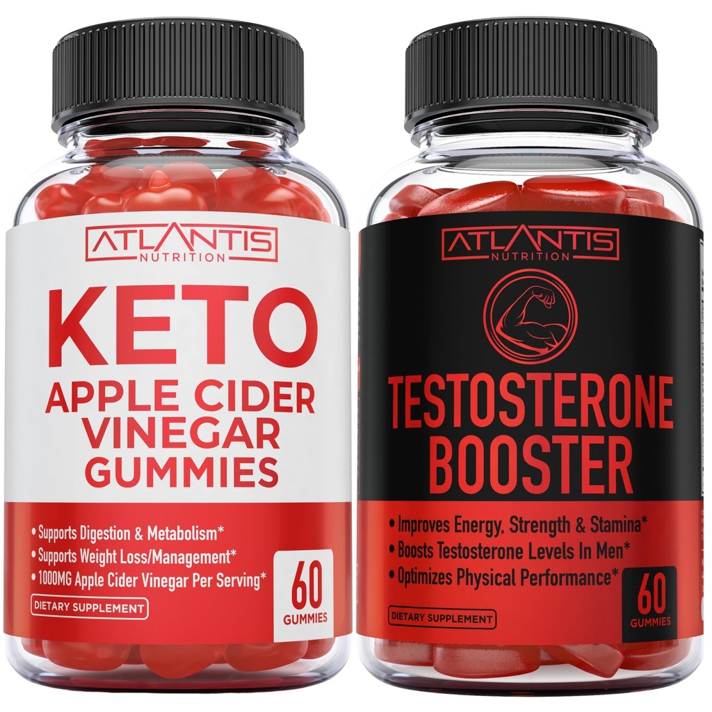 亚特兰蒂斯营养 Keto Apple Vinegar 60 Gummys + Testosterone Booster 2-Pack (120 Gummys) (英语).