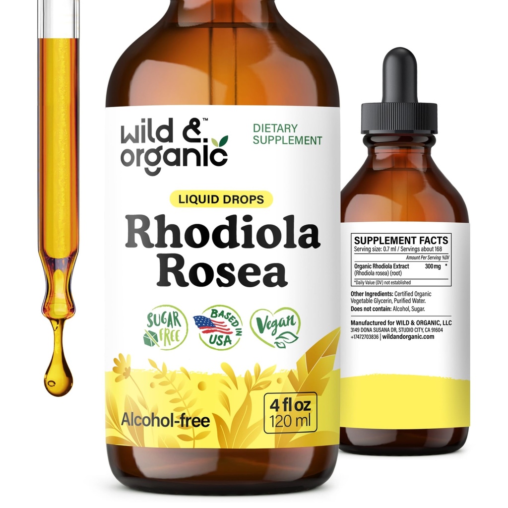 Rhodiola Rosea Tincture - Rhodiola Rosea Mood支持补充 - 放松根提取液滴 - Vegan,糖和无酒精 - 4 fl oz