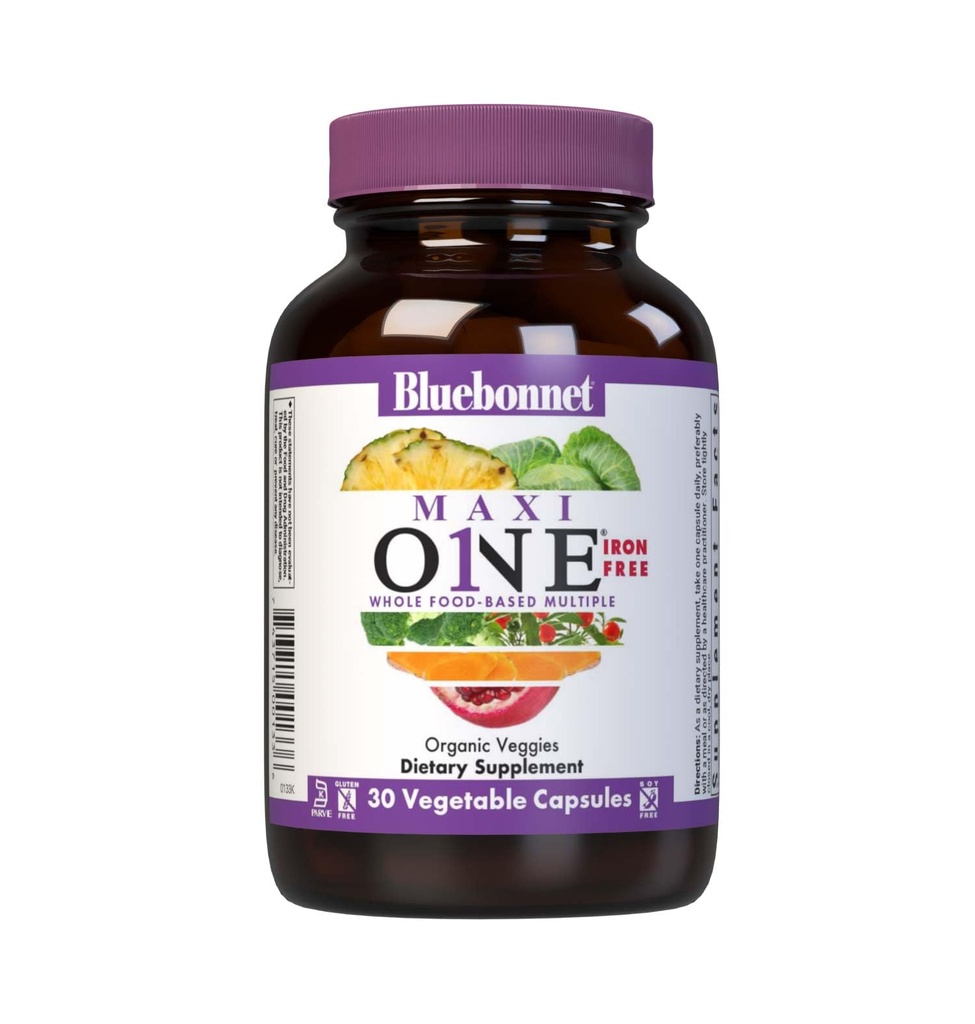 Bluebonnet 营养 Maxi 1全食品 多, 酶, 能量, 维生性, Gluten, Kosher, Soy & Dairy - Free, 蔬菜友好, 非GMO, 30 Counter