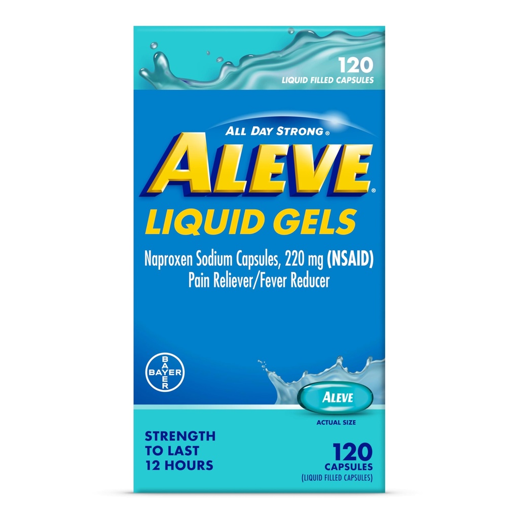 Aleve液体卡普苏尔、Naproxen Sodium卡普苏尔220毫克(NSAID),止痛剂/减热剂,快止痛剂,120个计数