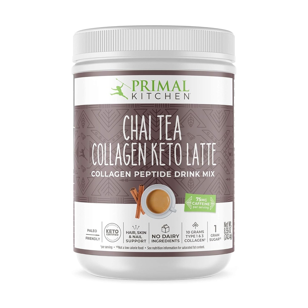 Primal Kitchen Chai Tea Collagen Keto Latte Powder, Collagen Peptide Drink Mix, 8.55 Ounces (英语).