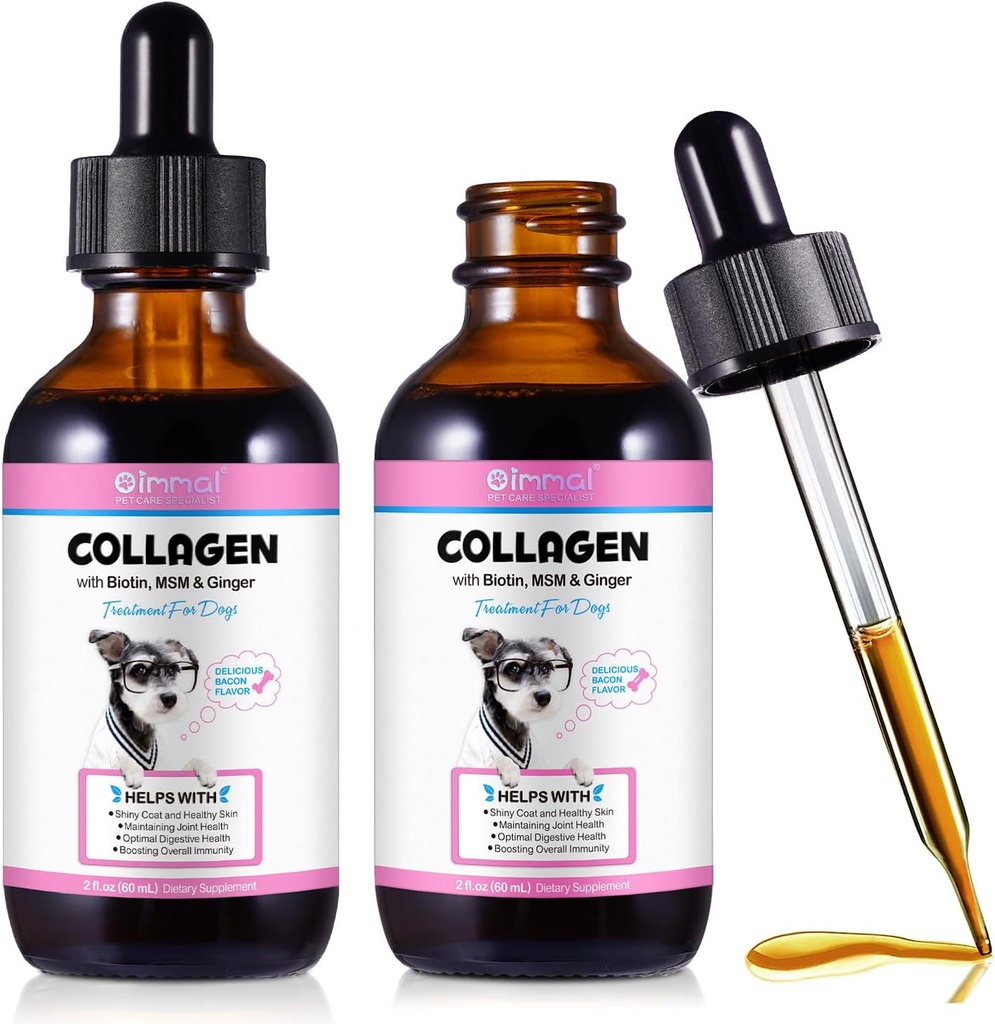 用于狗的Collagen,狗的Collagen液滴与生物锡,MSM和姜的消化和豁免支持,Itch Relief,Skin & Coat和Joint Health,狗补充60ml-2pcs