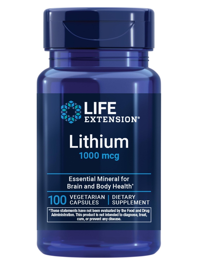 生命延伸锂, 1000 mcg – Lithium Orotate – 帮助维持认知函数和记忆 – 低糖公式 – 非GMO, Gluten-Free, Vegetarian – 100 Capsules