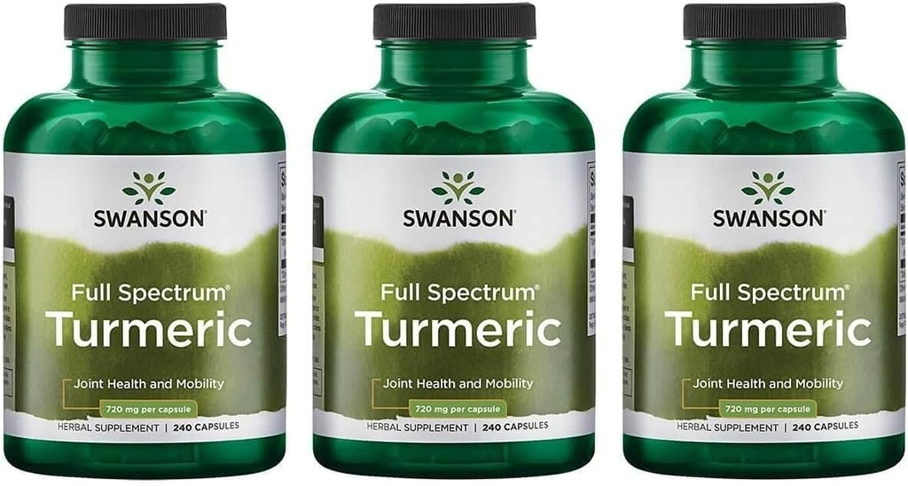 Swanson Full Spectrum Turmeric (Curcumin) - 联合健康,文摘,心脏健康与肝脏支持补充 - Curcuma Longa公式促进记忆支持 - (240 Capsules) 3 Pack