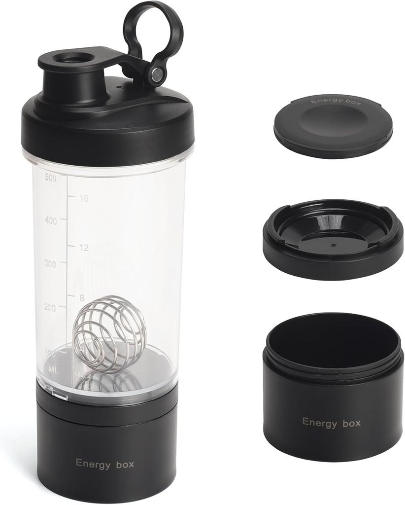 Blender Protein Shaker Tritan 瓶装有蛋白质摇摆/粉末存储容器,用于蛋白质摇摆-预研瓶-混音杯-Gym 运动水瓶装有电线威斯克球黑色