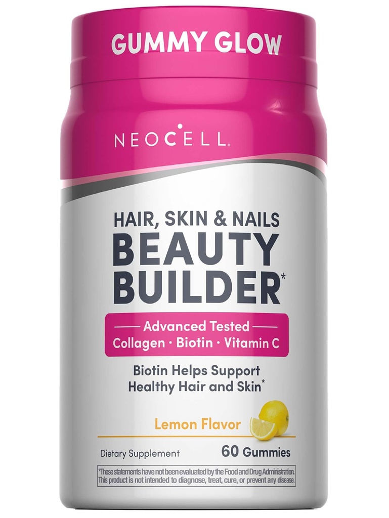 NeoCell Hair, Skin and Nails Beauty Builder with Collagen, Biotin and Vitamin C, 包括抗氧化剂, Gummy, Lemon, 60 Counter, 1瓶