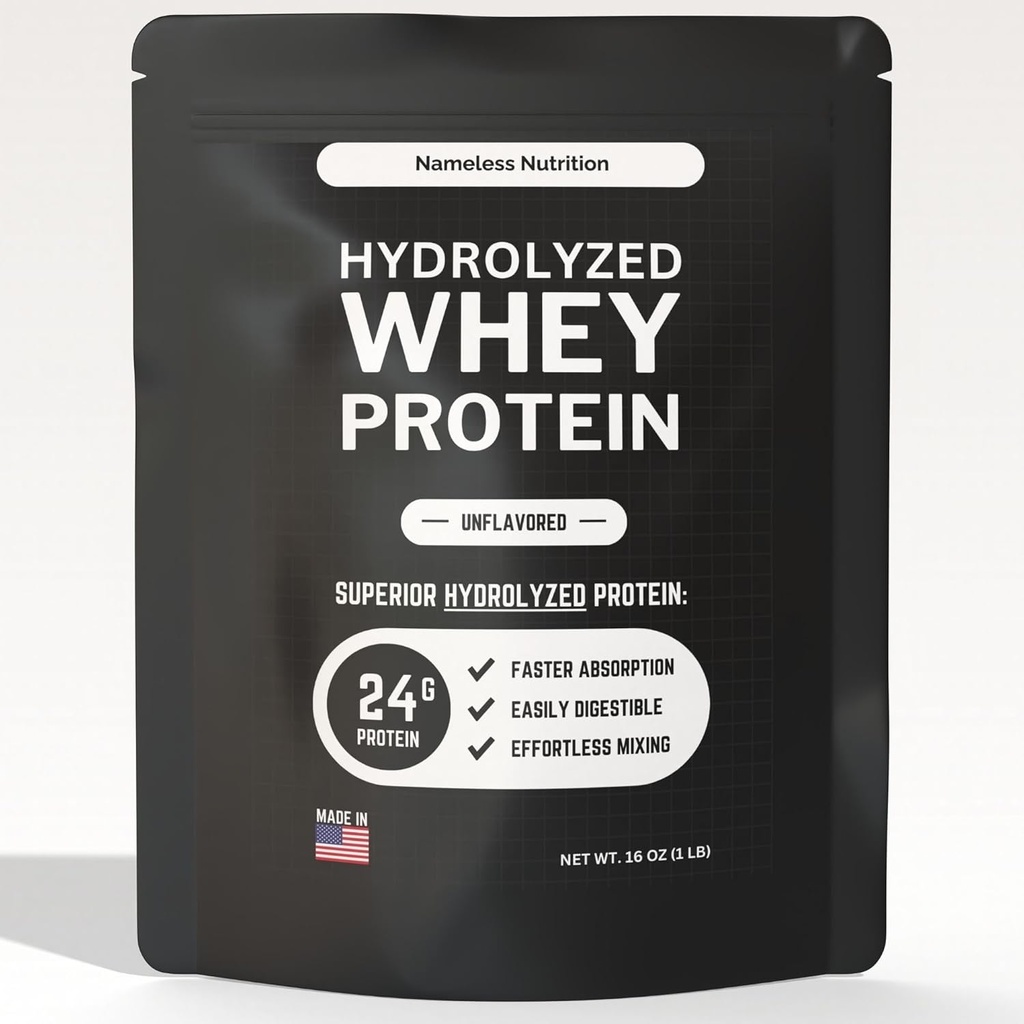 水解的Whei蛋白粉 - 无味的Whei蛋白浓缩Hydrolate,平原蛋白粉 - Gluten Free,每服24g蛋白,1磅(1包)