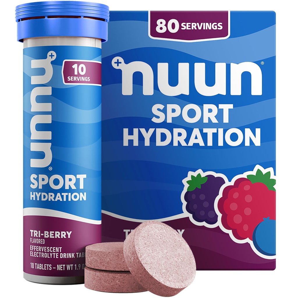 具有镁、钙、钾、氯和钠、Gluten Free & Vegan、Tri-Berry、8 Pack(总共80种)的Nun运动电解片