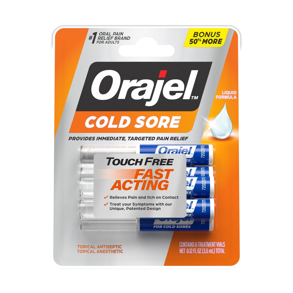 Orajel Touch Free Cold Sore treaty 12oz, Liquid Formula, Productions 即时和定向的疼痛缓解, 奖金大小, 6 应用器.