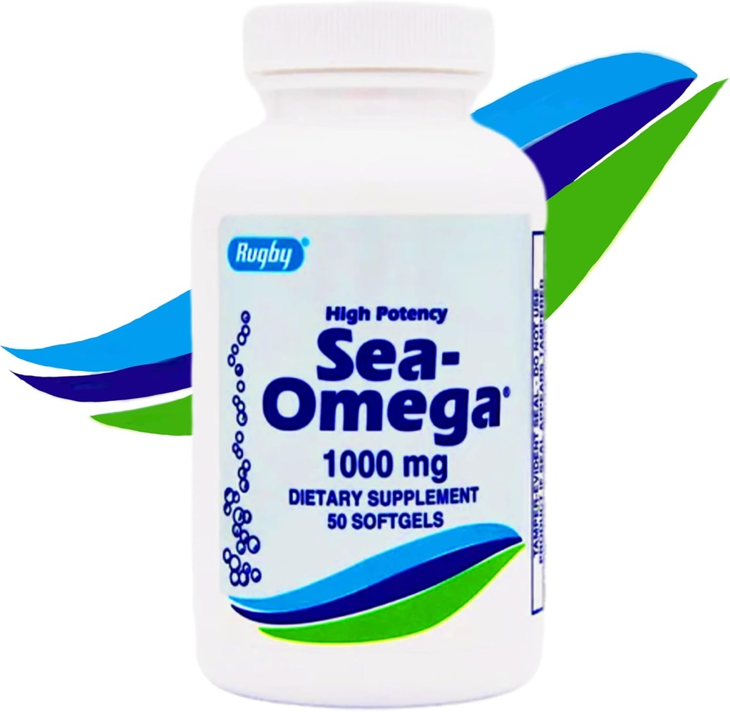 橄榄球海Omega 3在美国为男子/妇女制造的天然无打嗝鱼油,50 快速释放软胶,EPA 300mg,DHA 200mg,脑/眼/心/海/皮肤健康脂肪酸补充剂