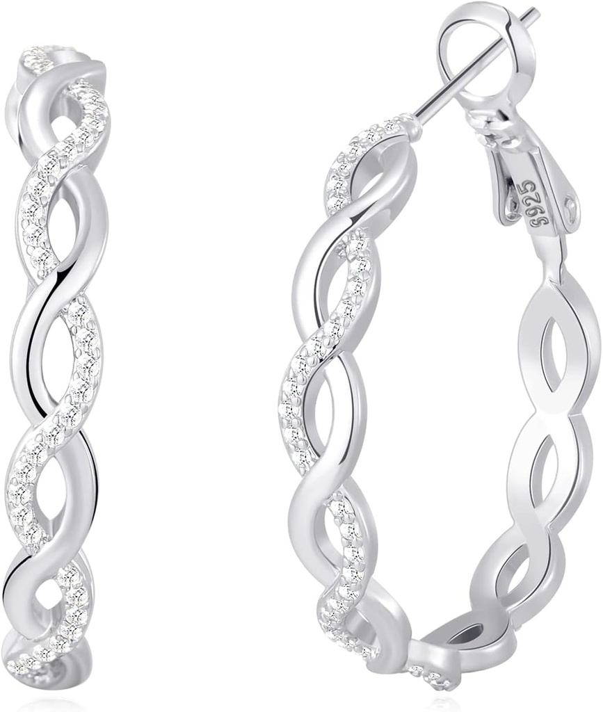 925 Sterling Silver Earings hops for Women 轻量级的Twisted Hoop Earings 配有立体齐尔科尼亚假阳性Horings(20/30/40/50/60MM)