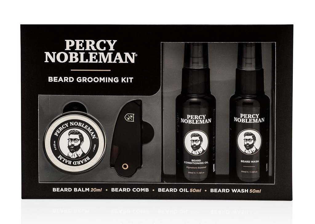 Percy Nobleman Beard Grooming Kit - 签名:Scented Beard Oil 50ml, 洗:50ml, Balm 20ml & Comb (英语).