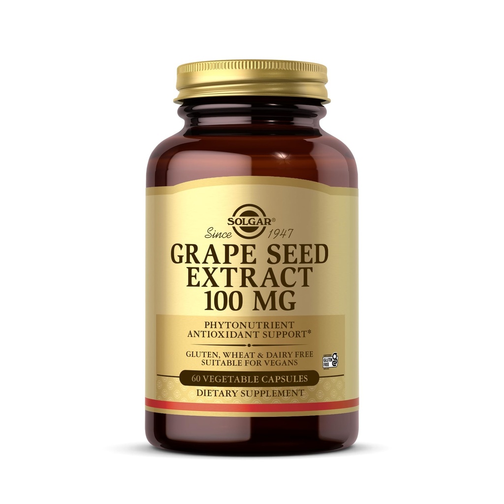 Solgar Grape种子提取器 100 毫克, 60 蔬菜卡普尔 - 激素抗氧化剂支持 - Vegan, Gluten Free, Dairy Free - 60 Services